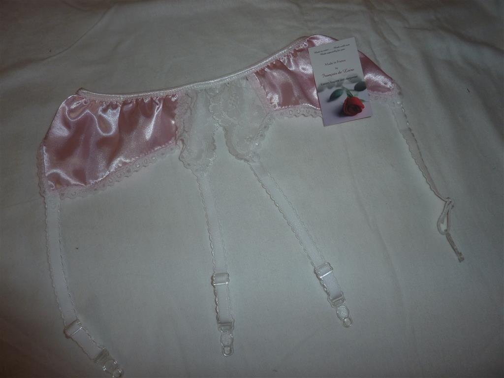 Pink satin and lace Suspender belt